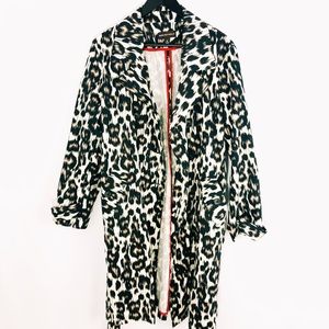 Leopard print double breasted trench coat.